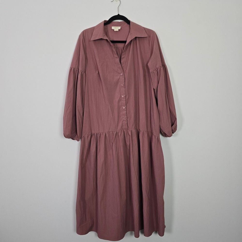 Maeve Anthropologie Taffeta Dress M Women Button Front Midi Mauve pink Lagenlook - Picture 3 of 10